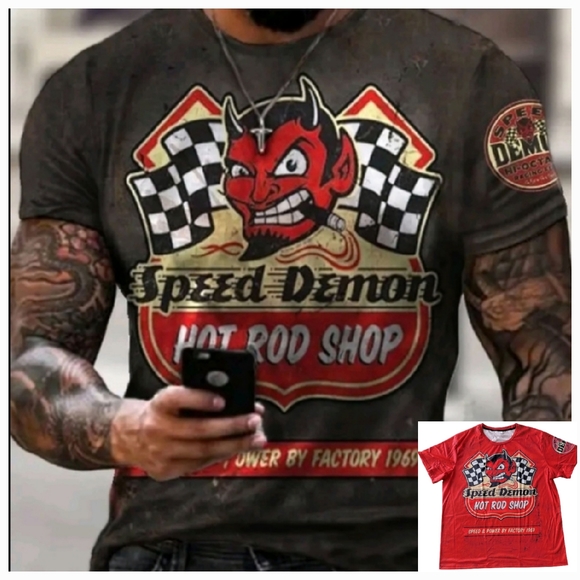 Other - Speed Demon Hot Rod Shop Men's Red Black Racing T Shirt XXL